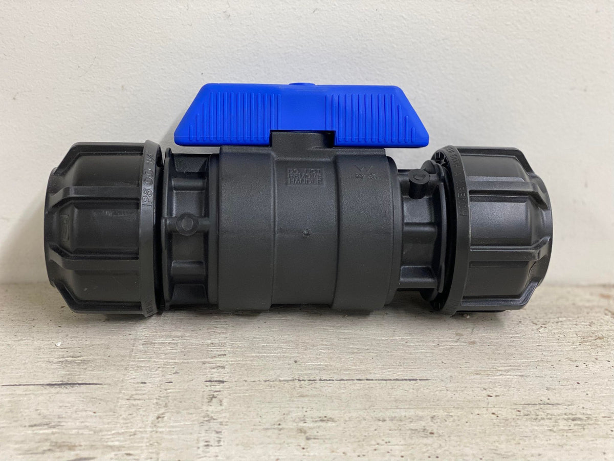 Philmac shut off ball valve tee handle for IPS-OD polyethylene water line