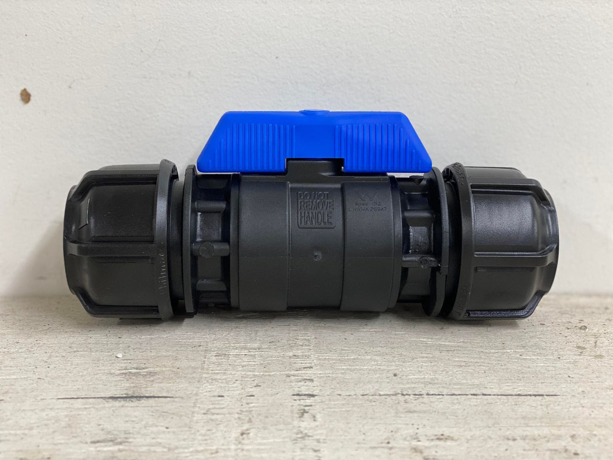 Philmac shut off ball valve tee handle for IPS-OD polyethylene water line